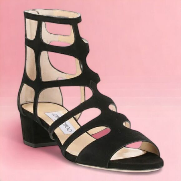 Jimmy Choo Black Parisian Baddie Suede Ren 35 Gladiator - Picture 1 of 13